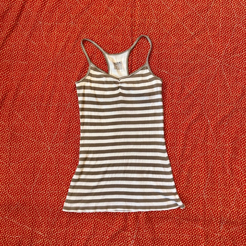 Vintage 2000s Mossimo White Striped Ribbed Racerback Tank Top Medium